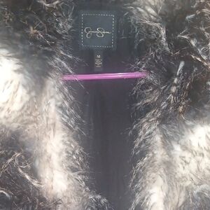 Faux Fur Coat with Black and White Pattern